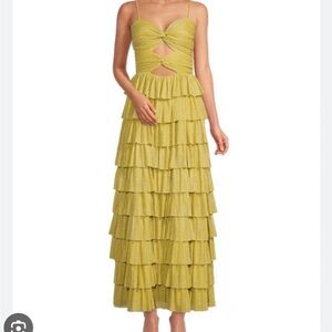 Gianni Bini Grace metallic tiered Ruffle Maxi Dress in Chartreuse